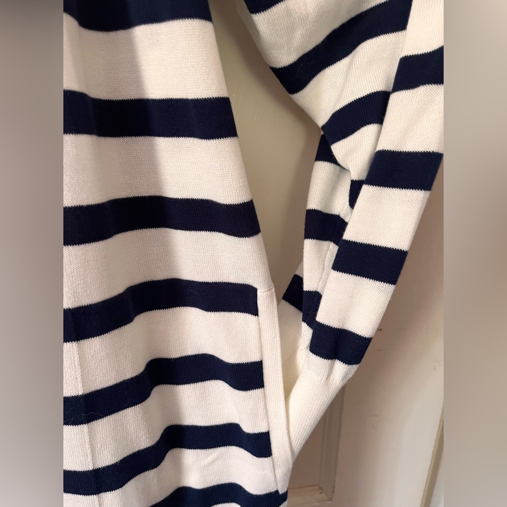 NWOT Lands' End Navy Blue and Ivory Striped Cardigan Sweater - Picture 3 of 3